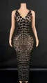 Elegant black sequin mosaic evening gown for party and clubwear with V-neck design - S / Top And Bottom / Black