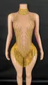 Body glamour dorato con strass e lunghe frange per danza latina e spettacoli teatrali - Taglia S / Giallo