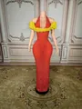 Elegant orange bodycon evening gown with yellow floral accents and rhinestones - S / Tops / Red With Yellow Flower