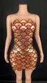 Elegant bodycon mini dress featuring gold and red sequins for cocktail parties and events - S / Bottoms / Red Background