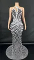 Elegantes einschultriges Strass-Meerjungfrau-Abendkleid in Schwarz und Silber-Gitter - S / Unterteile / Silbergrau
