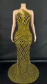 Elegant goldene One-Shoulder-Abendkleid mit Pailletten und Rautenmuster, bodenlang. - S / Unterteile / Sonnenblumengelb