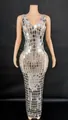 Elegant slim fit silver mirrored sequin evening maxi dress for glamorous birthday parties - Silver