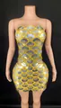 Sparkling gold and silver sequin strapless bodycon mini dress for parties and nightclubs. - S / Bottoms / Yellow