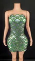 Sexy green and silver sequin scale mini dress for cocktail parties and nightclub events - S / Bottoms / Green