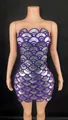 Glamorous purple and silver sequined scallop pattern mini dress for cocktail parties - S / Bottoms / Purple Blue