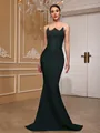 Elegante abito da sera a sirena bandage verde scuro con corpetto impreziosito da paillettes - Taglia S / Top e Pantaloni / Verde Scuro