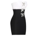 Dettaglio di un abito a fascia bianco e nero con decorazioni di fiocchi in strass. - Taglia S / Top e Pantaloni / combinazione bianco e nero