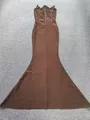 Braunes trägerloses Meerjungfrau-Bandage-Abendkleid mit feinen Pailletten am Dekolleté - L / Oberteil Und Unterteil / Dunkelbraun