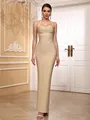 Abito lungo a fascia con scollo all'americana color champagne senza maniche - Taglia M / Albicocca