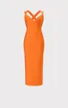 Elegant orange bandage bodycon evening party dress with criss-cross v-neck for women - S / Top And Bottom / Orange