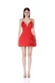 Full view of red bandage dress with exquisite 3D floral appliqués for evening party - S / Red