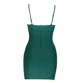Close-up back view of a dark green backless bodycon bandage dress with hidden zipper. - XS / Suspender Style / Dark Green