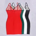 Back view of mesh V-neck bandage dresses in red, green, white and black colors - XS / Suspender Style / White