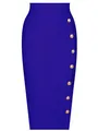 Elegante gonna midi fasciante blu reale con bottoni dorati decorativi laterali - Blu