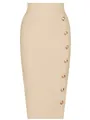 Dettaglio di gonna a matita bandage beige con bottoni metallici decorativi in rilievo - Albicocca
