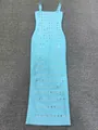 Elegante vestido largo bandage azul claro con detalles de pedrería y tirantes finos para mujer - S / Top Y Pantalón / Azul claro