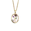 Vintage oil painting style rose pearl pendant necklace with gold chain SKU variant - Rose Flower Pearl Necklace / White