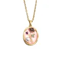 Elegant vintage style rose and pearl pendant necklace featuring pink enamel and gold chain - Rose Flower Pearl Necklace / Pink