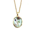 Vintage rose pearl pendant necklace with Monet garden oil painting style - Rose Flower Pearl Necklace / Cyan