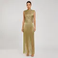 Elegant sleeveless gold fringe bandage dress for evening banquets and formal parties. - Gold