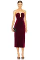 Elegant burgundy velvet strapless midi dress with ruched bust detail and sleek silhouette - S / Top And Bottom / Burgundy