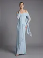 Elegant light blue off-the-shoulder evening dress with knotted streamers and slim fit - S / Top And Bottom / Light Blue