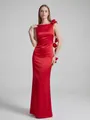 Elegant red backless satin maxi dress featuring exquisite floral shoulder details. - S / Tops / Red