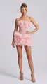 Pink mini corset dress featuring 3D floral appliqués and sheer mesh boning details - M / Top And Bottom / Pink