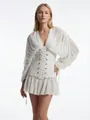 Sexy white V-neck pleated mesh mini dress with corset waist and gold buttons - S / Dresses / White