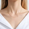 Collana a catena in argento 925 placcato oro, lunghezza 40cm, indossata da modella - Catena a semi di girasole / 40cm Length / 0.8mm Thickness