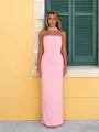 Elegant pink strapless maxi dress featuring a matching choker and slim fit silhouette. - S / Tops / Pink