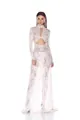 Elegant white long-sleeved sheer lace maxi dress with cut-out detail and side split - S / Dresses / White