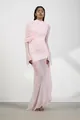 Elegant fairy pink irregular high neck mesh dress with ruched details and French style. - S / Top And Bottom / Pink
