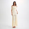 Elegant off-the-shoulder cream mesh maxi dress with ruched details for summer 2025 - S / Top And Bottom / Milky White