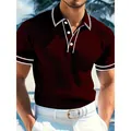 Stylish men's burgundy ribbed short-sleeved Polo shirt with white contrast tipping details - S / Tops / Burgundy