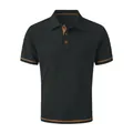 Vista detallada de un polo de punto negro para hombre con ribete naranja y textura de canalé - S / Tops / Gris oscuro