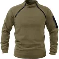 Military style olive green tactical fleece hoodie for men with dual neck zippers - Brown Green