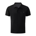 Close-up detail of the premium waffle knit texture on a men's black ice silk polo shirt - S / Tops / Black