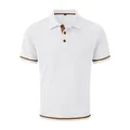 Polo elegante de punto de seda de hielo blanco para hombre con ribetes marrones - S / Tops / Blanco
