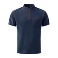 Camiseta Henley de manga corta con textura azul marino para hombre con bolsillo y botones - S / Tops / Azul marino