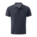 Detailed front view of men's dark gray waffle knit polo shirt with chest pocket detail - S / Tops / Dark Gray