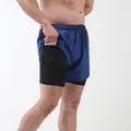 Pantalones cortos deportivos 2 en 1 azules para hombre con bolsillo para teléfono - S / Bottoms / Azul