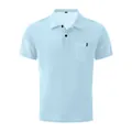 Detailed view of light blue ice silk polo shirt with premium waffle knit texture and pocket - S / Tops / Light Blue