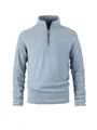 Detail van een lichtblauwe fleece trui met halve rits voor heren, warm en comfortabel - Lichtblauw