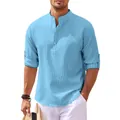 Men's light blue casual waffle shirt with stand collar and stylish half-placket design - S / Tops / Light Blue