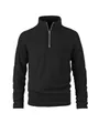 Vista frontale dettagliata di un maglione in pile nero da uomo con mezza zip sul collo - Nero