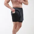 Pantalones cortos de running para hombre, transpirables y de secado rápido, con bolsillo - S / Bottoms / Verde Grisáceo
