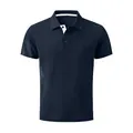 Vista detallada de polo para hombre en punto de gofre azul marino con ribete de cuello blanco - S / Tops / Azul marino
