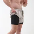 Pantalones cortos de running 2 en 1 para hombre de secado rápido con bolsillo para móvil - S / Bottoms / Blanco Roto